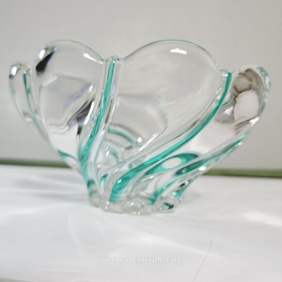 Vtg Mikasa Crystal Green Peppermint Swirl Tea Light Holder Candy Dish Home Decor - Picture 4 of 12